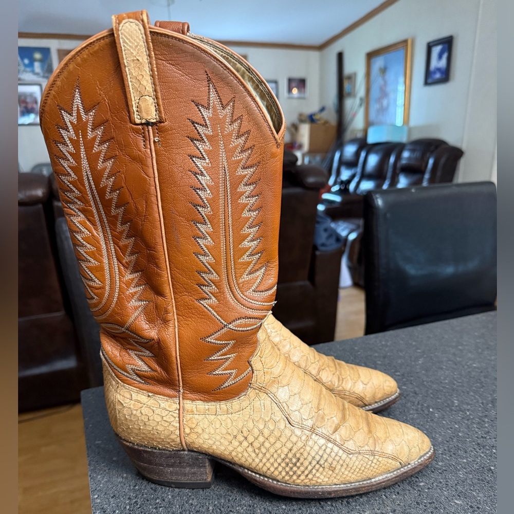 Vtg Dan Post Python Snake Brown Leather Western C… - image 1